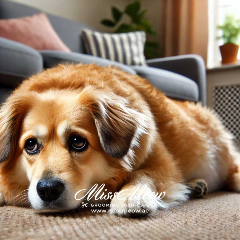 An of pet dog or cat experiencing symptoms of gastrointestinal distress