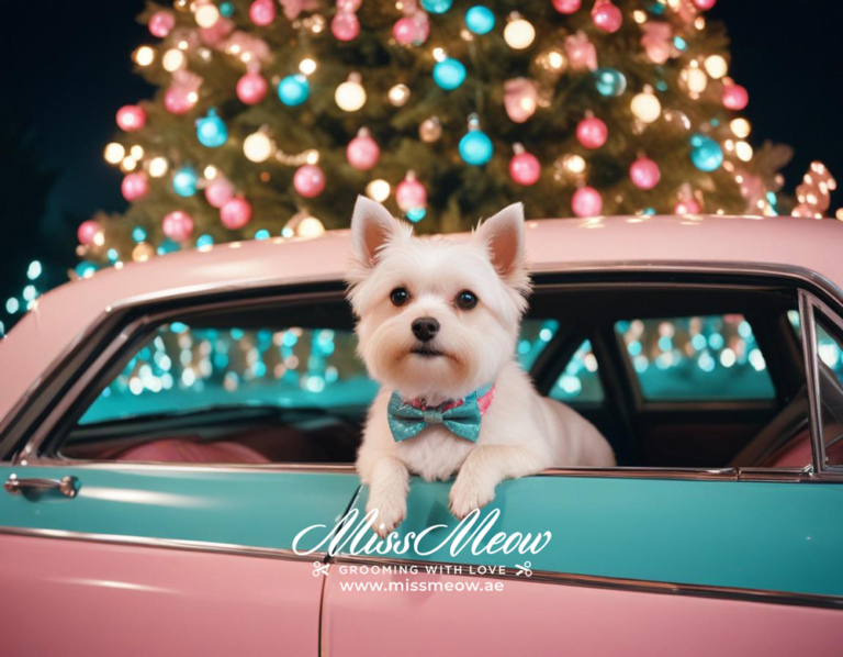 Film photography small white dog with bow